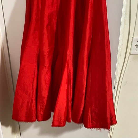New Free People FP ONE Party Maxi Skirt Taffeta Embellished Waist Band 2 Red - Picture 5 of 16